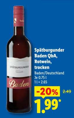 Spätburgunder Baden QbA, Rotwein, trocken