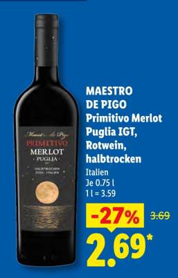 MAESTRO DE PIGO Primitivo Merlot Puglia IGT, Rotwein, halbtrocken