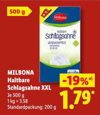 Milbona Haltbare Schlagsahne XXL