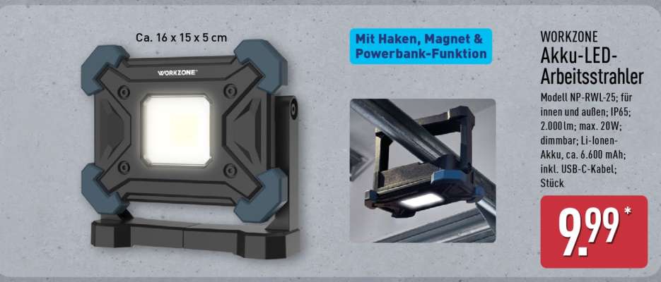 WORKZONE Akku-LED-Arbeitsstrahler