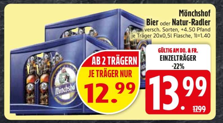 Mönchshof Bier oder Natur-Radler