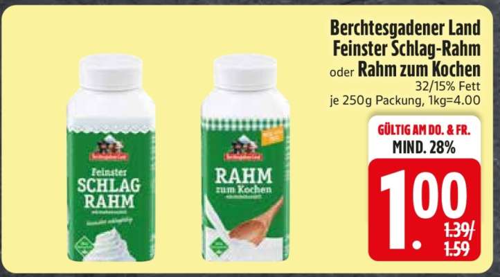 Berchtesgadener Land Feinster Schlag-Rahm oder Rahm zum Kochen