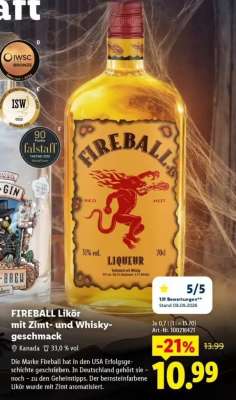 Fireball Likör mit Zimt- und Whiskygeschmack