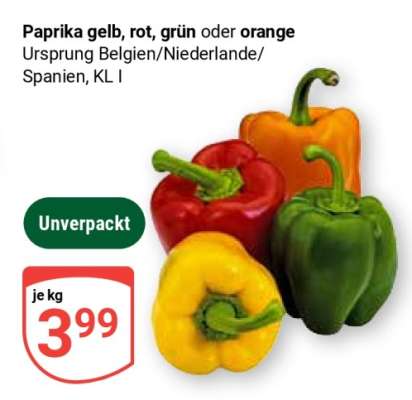 Paprika gelb, rot, grün oder orange
