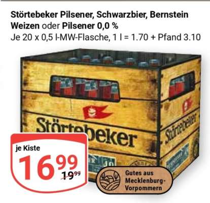 Störtebeker Pilsener, Schwarzbier, Bernstein Weizen oder Pilsener 0,0 %
