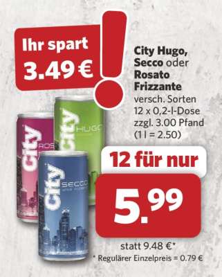 City Hugo Secco oder Rosato Frizzante
