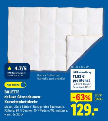 Balette deLuxe Gänsedaunen-Kassettenbettdecke