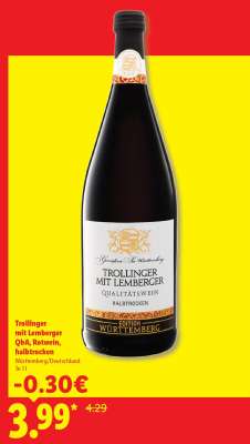 Trollinger mit Lemberger QbA, Rotwein, halbtrocken