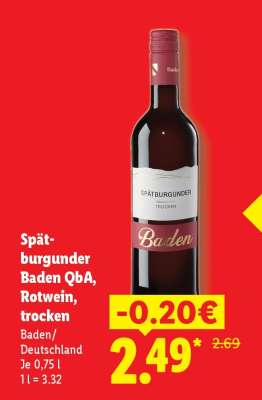Spätburgunder Baden QbA, Rotwein, trocken