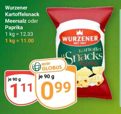 Wurzener Kartoffelsnack Meersalz oder Paprika