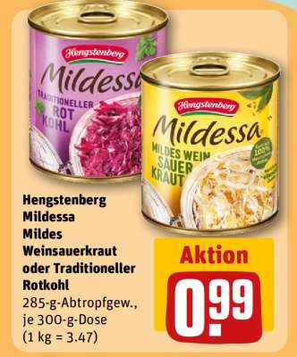 Hengstenberg Mildessa Mildes Weinsauerkraut oder Traditioneller Rotkohl