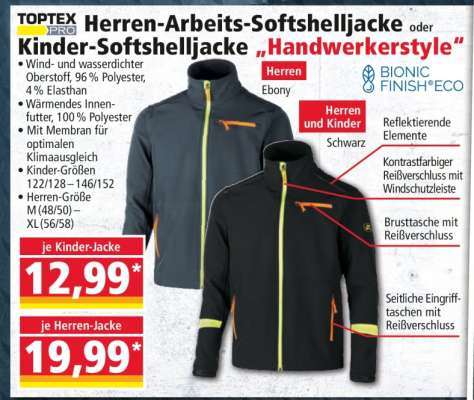 Herren-Arbeits-Softshelljacke oder Kinder-Softshelljacke „Handwerkerstyle“