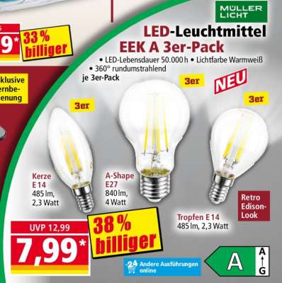 LED-Leuchtmittel EEK A 3er-Pack