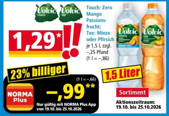 Volvic Touch: Zero Mango Passionsfrucht; Tee: Minze oder Pfirsich