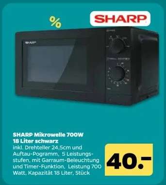 SHARP Mikrowelle 700W 18 Liter schwarz