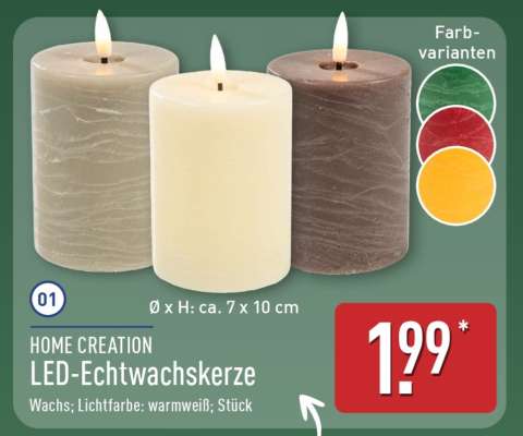 HOME CREATION LED-Echtwachskerze