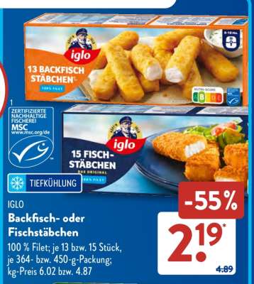IGLO Backfisch- oder Fischstäbchen