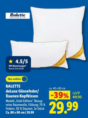 Balette deLuxe Gänsefeder/Daunen Kopfkissen