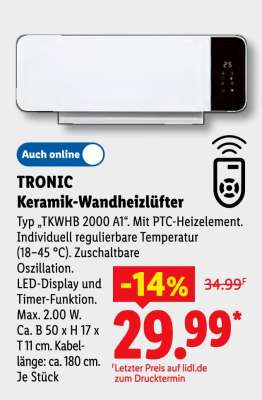 TRONIC Keramik-Wandheizlüfter