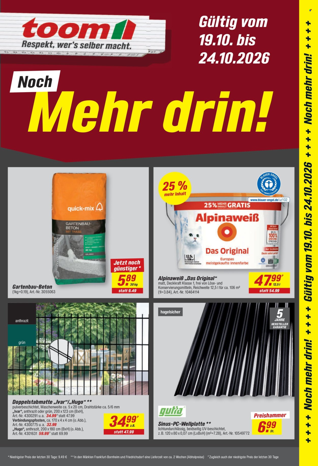 Leták toom Baumarkt - 19.10.2026 - 24.10.2026. Strana 1