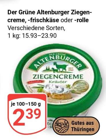 Der Grüne Altenburger Ziegencreme, -frischkäse oder -rolle