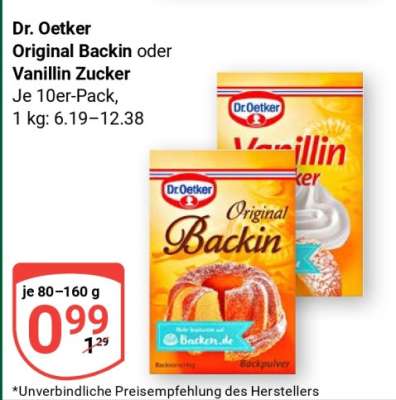 Dr. Oetker Original Backin oder Vanillin Zucker