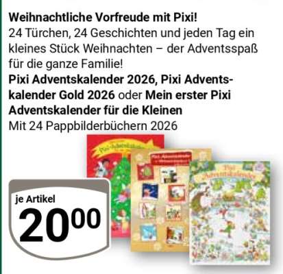 Pixi Adventskalender 2026, Pixi Adventskalender Gold 2026 oder Mein erster Pixi Adventskalender für die Kleinen