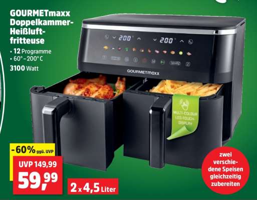 GOURMETmaxx Doppelkammer-Heißluftfritteuse