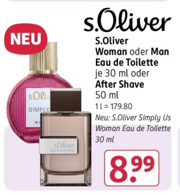S.Oliver Woman oder Man Eau de Toilette je 30 ml oder After Shave 50 ml