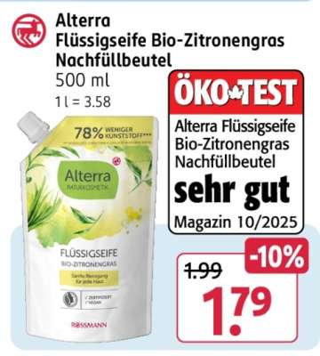 Alterra Flüssigseife Bio-Zitronengras Nachfüllbeutel