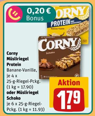 Corny Müsliriegel Protein Banane-Vanille oder Müsliriegel Schoko