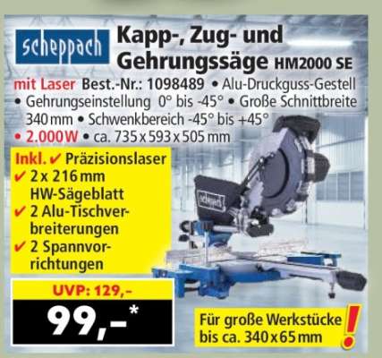 Kapp-, Zug- und Gehrungssäge HM2000 SE