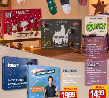 PEANUTS Damen oder Herren Socken Adventskalender