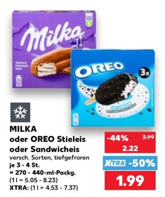 MILKA oder OREO Stieleis oder Sandwicheis