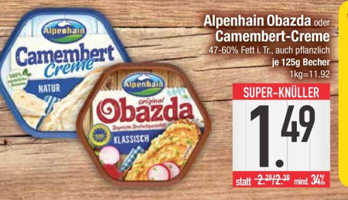 Alpenhain Obazda oder Camembert Creme