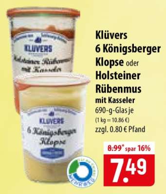 Klüvers 6 Königsberger Klopse oder Holsteiner Rübenmus mit Kasseler