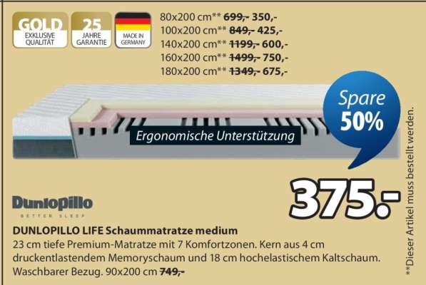 Dunlopillo LIFE Schaummatratze medium