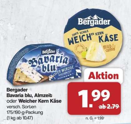 Bergader Bavaria blu, Almzeit oder Weicher Kern Käse