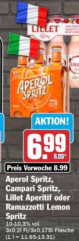 Aperol Spritz, Campari Spritz, Lillet Aperitif oder Ramazzotti Lemon Spritz