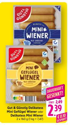 Gut & Günstig Delikatess Mini Geflügel Wiener oder Delikatess Mini Wiener
