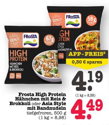 Frosta High Protein Hähnchen mit Reis & Brokkoli oder Asia Style mit Bandnudeln