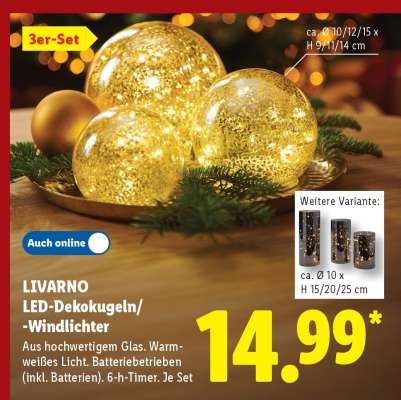 LIVARNO LED-Dekokugeln/-Windlichter