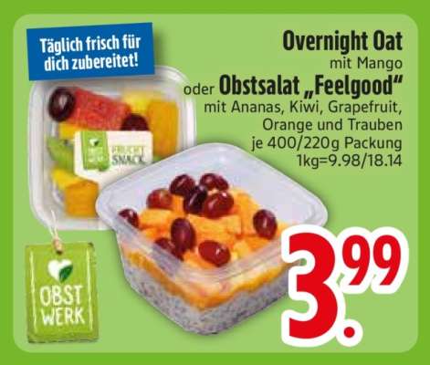 Overnight Oat mit Mango oder Obstsalat 'Feelgood'