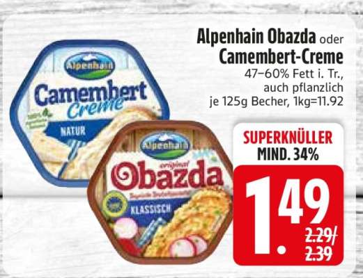 Alpenhain Obazda oder Camembert Creme