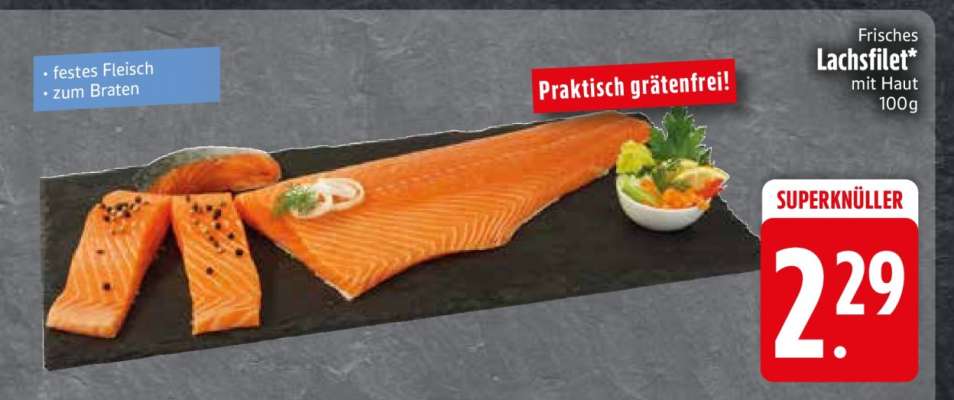 Frisches Lachsfilet mit Haut 100g