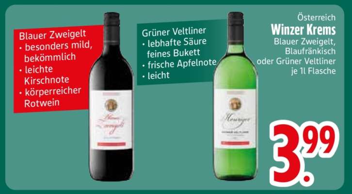 Winzer Krems Blauer Zweigelt oder Grüner Veltliner