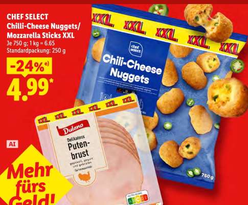 CHEF SELECT Chilli-Cheese Nuggets/Mozzarella Sticks XXL