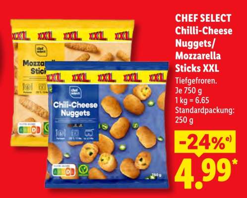CHEF SELECT Chilli-Cheese Nuggets/Mozzarella Sticks XXL