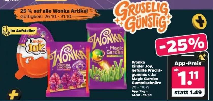 Wonka Kinder Joy, gefüllte Fruchtgummis oder Magic Garden Gummischnüre